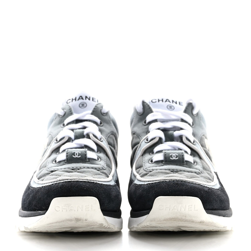 Fabric Suede Calfskin Quilted CC Sneakers 35 Dark Grey
