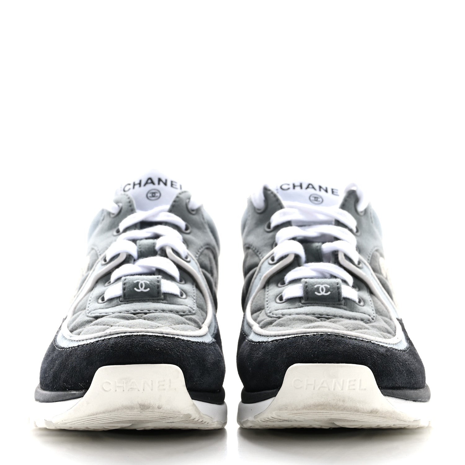 Fabric Suede Calfskin Quilted CC Sneakers 35 Dark Grey