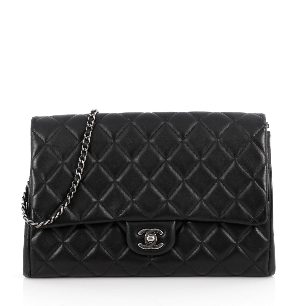 Clutch with Chain Quilted Lambskin