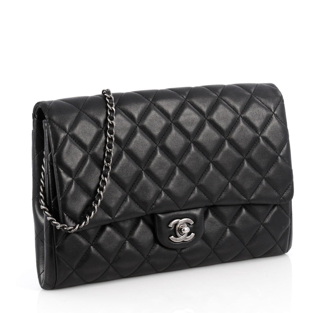 Clutch with Chain Quilted Lambskin