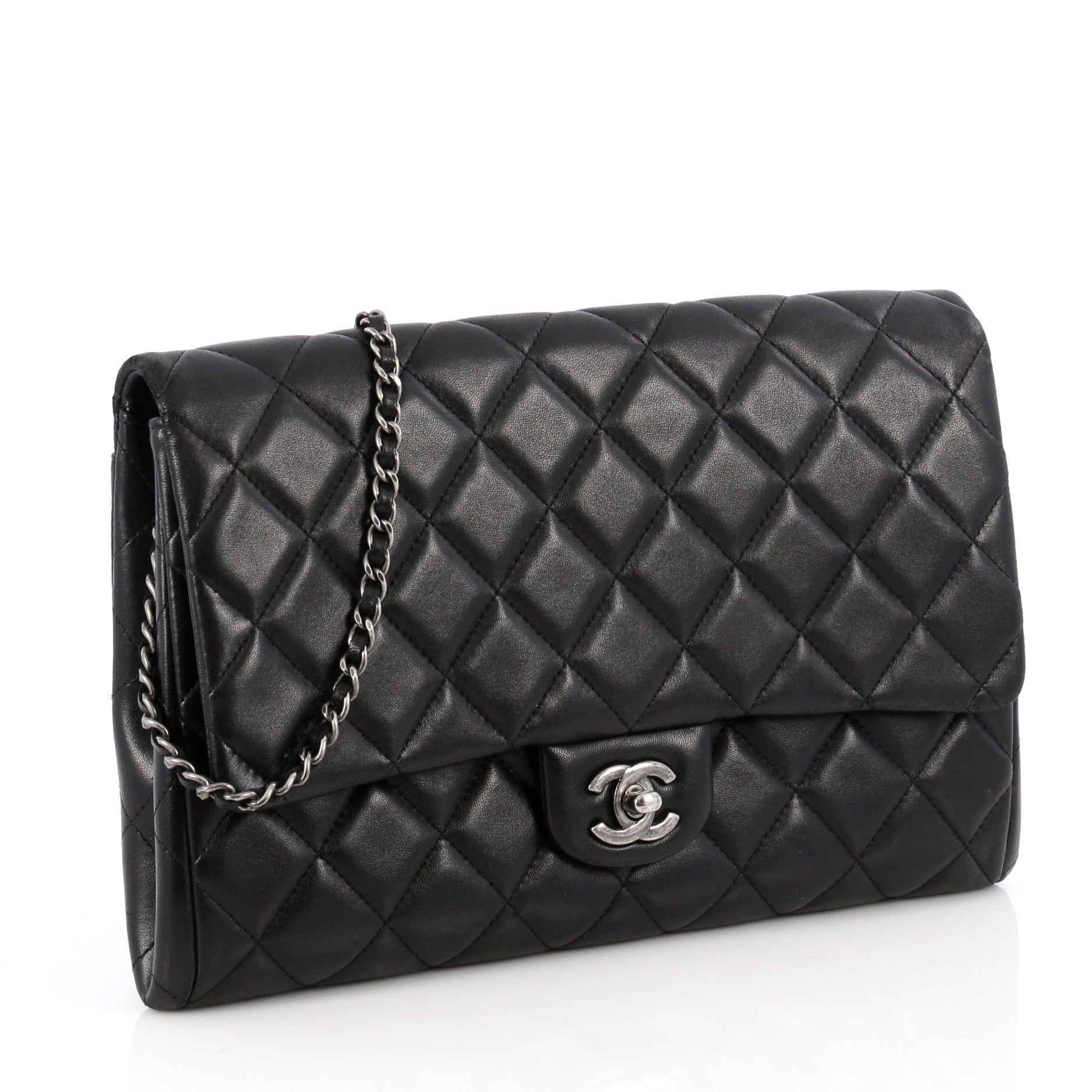 Clutch with Chain Quilted Lambskin