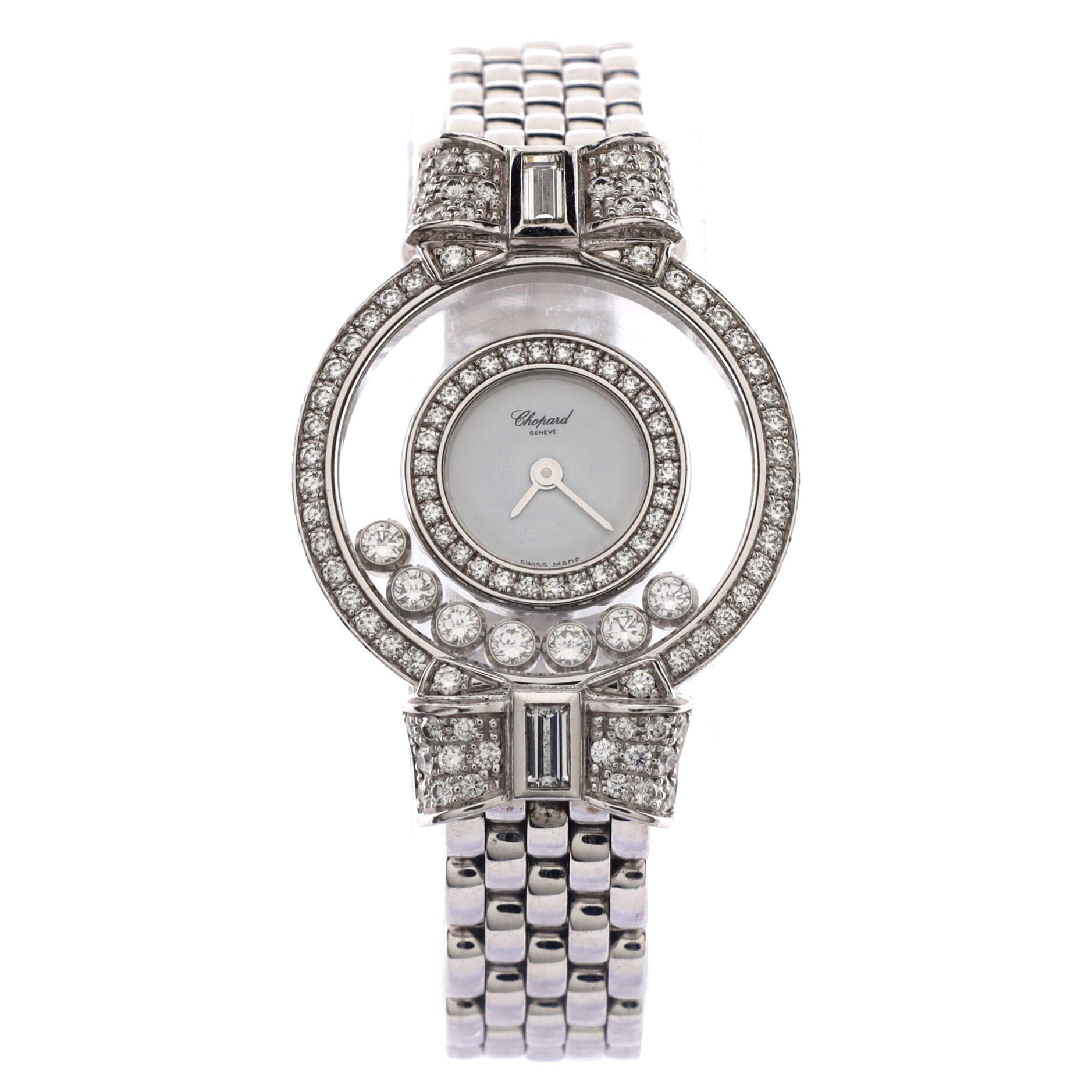 Happy Diamonds Icons Bow Quartz Watch White Gold with Diamond Bezel and Floating Diamonds 24