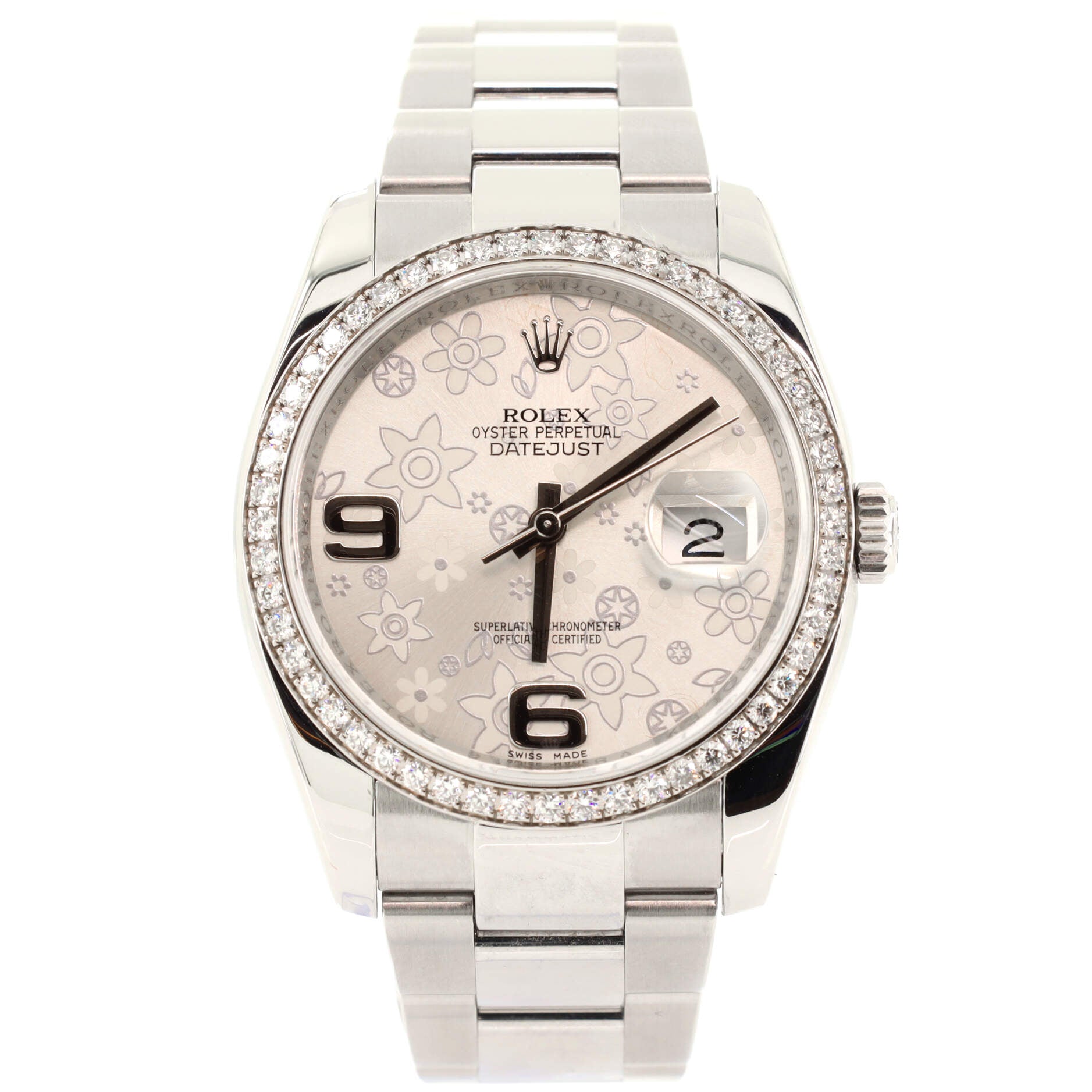 Oyster Perpetual Datejust Automatic Watch Stainless Steel and White Gold with Diamond Bezel 36