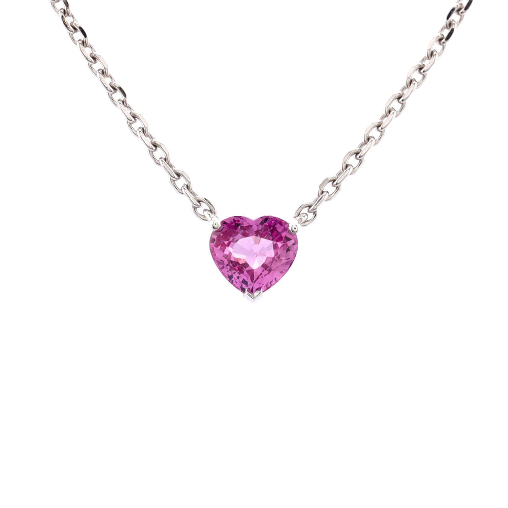 Heart Pendant Necklace 18K White Gold with Pink Sapphire