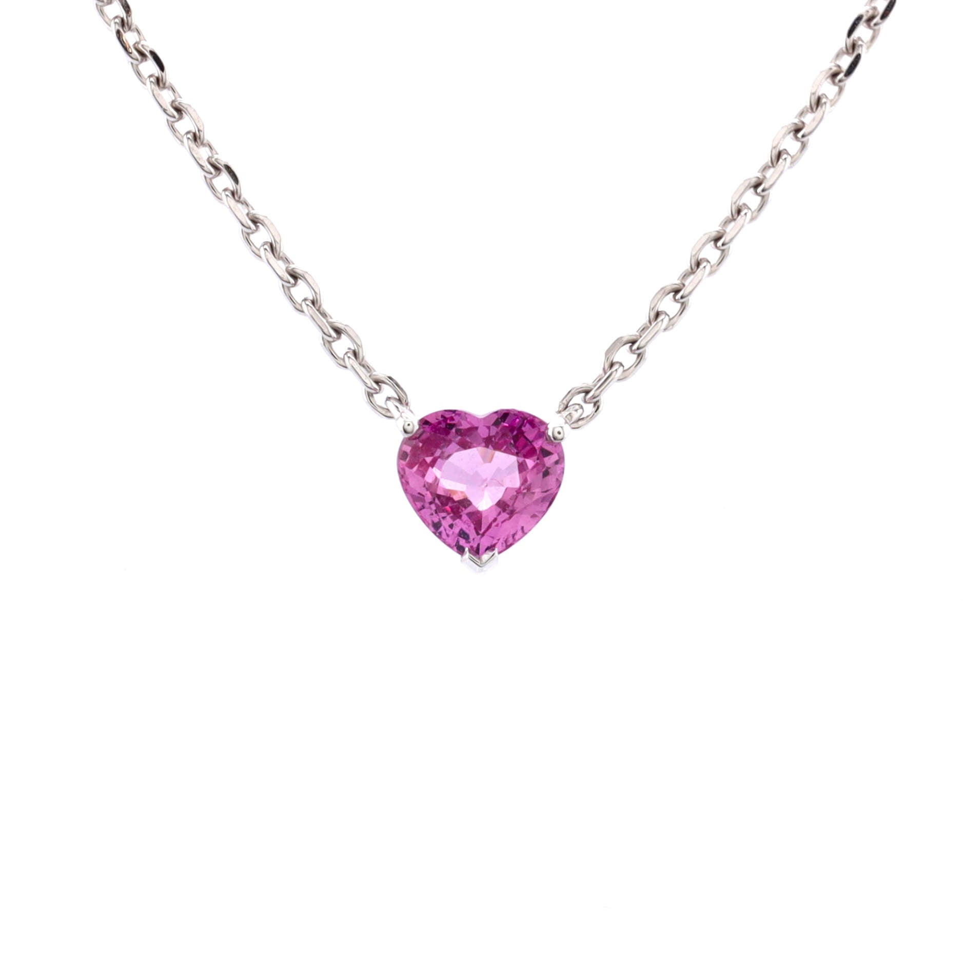 Heart Pendant Necklace 18K White Gold with Pink Sapphire