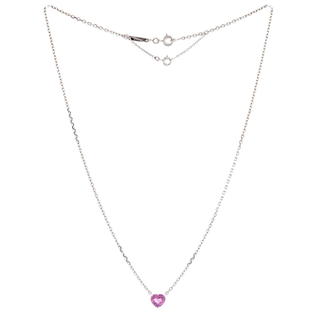 Heart Pendant Necklace 18K White Gold with Pink Sapphire
