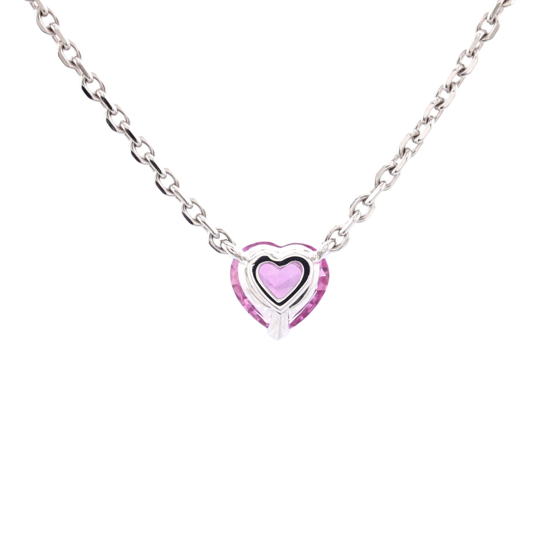 Heart Pendant Necklace 18K White Gold with Pink Sapphire
