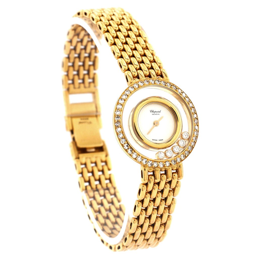 Happy Diamonds Round Quartz Watch Yellow Gold with Diamond Bezel and Floating Diamonds 23