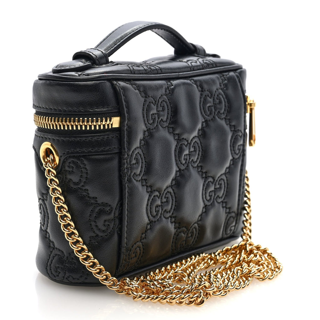 Calfskin GG Matelasse Mini Top Handle Bag Black