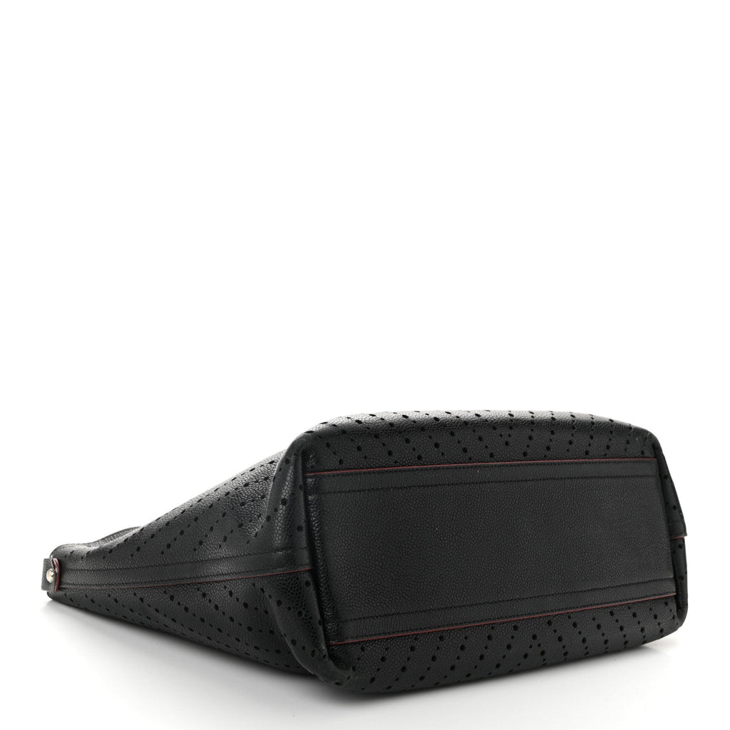 Perforated Grained Calfskin Large Shopping Tote Black