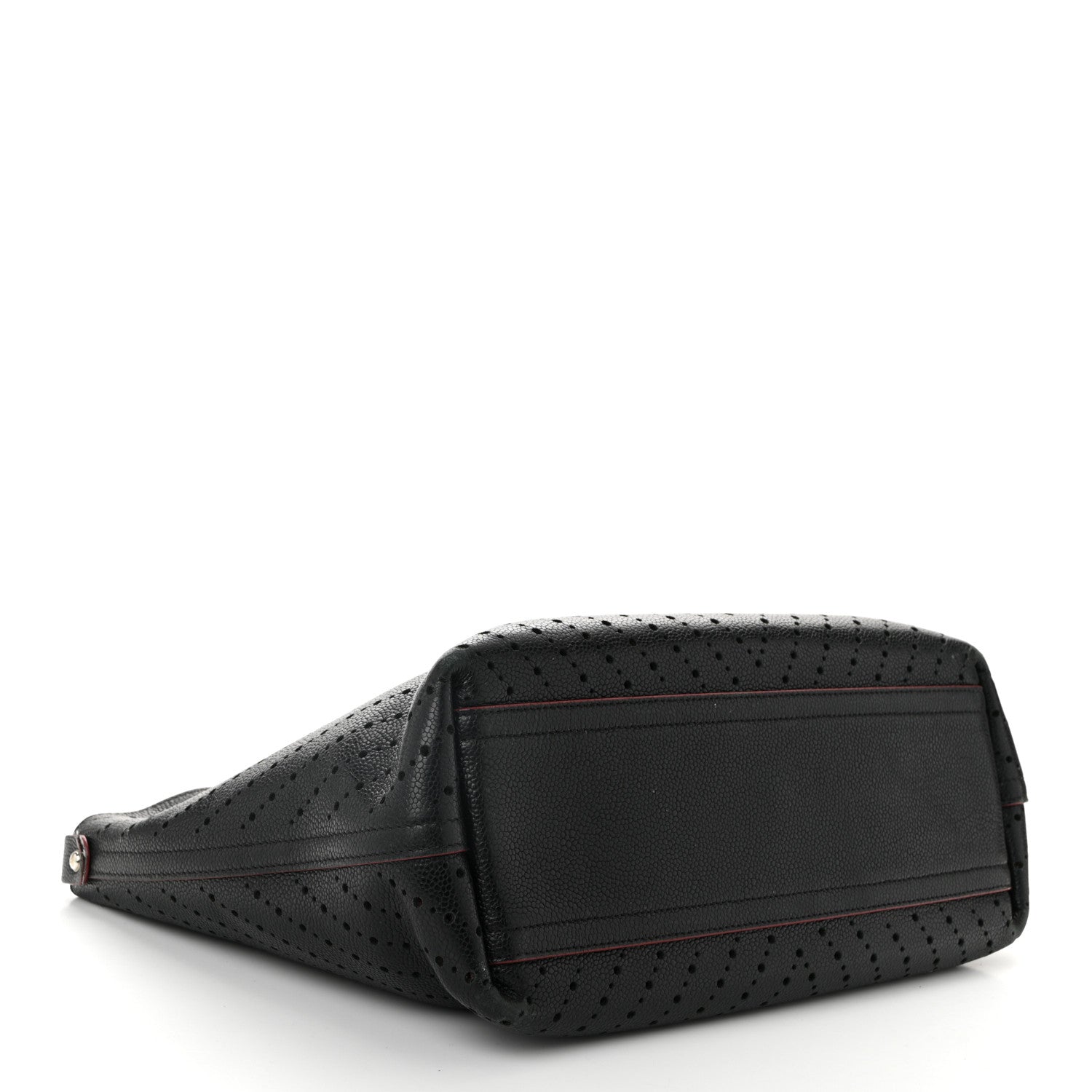 Perforated Grained Calfskin Large Shopping Tote Black
