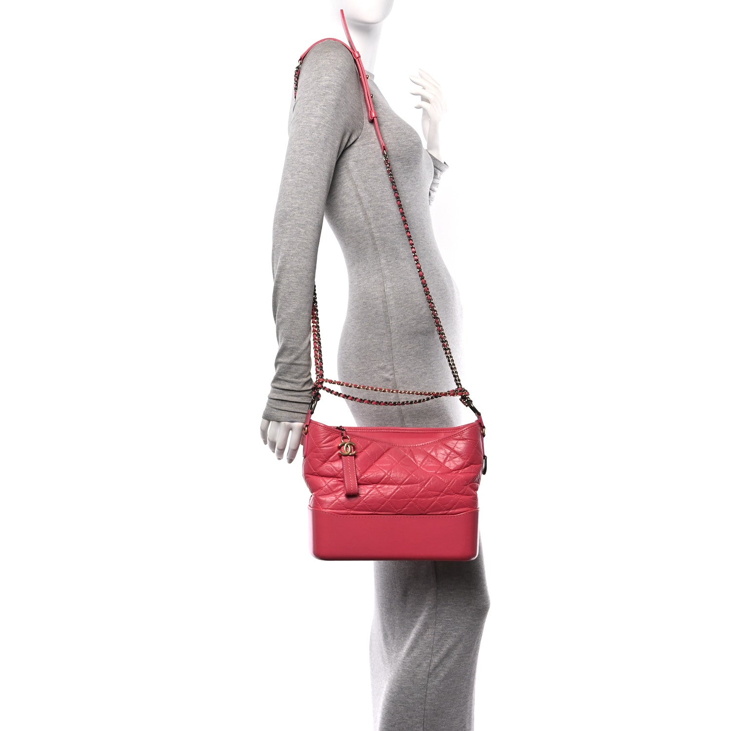 Aged Calfskin Quilted Medium Gabrielle Hobo Pink