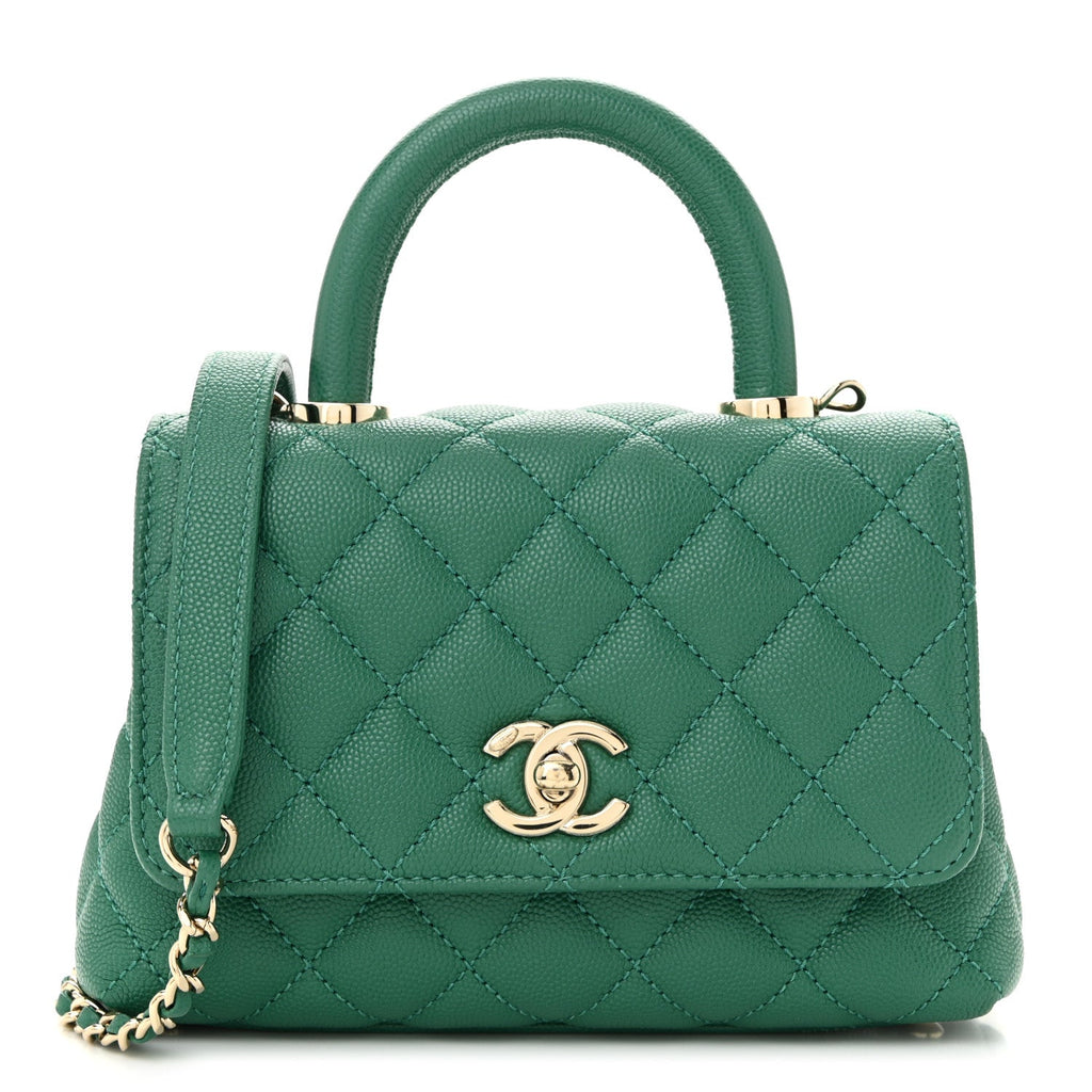 Caviar Quilted Extra Mini Coco Handle Flap Green