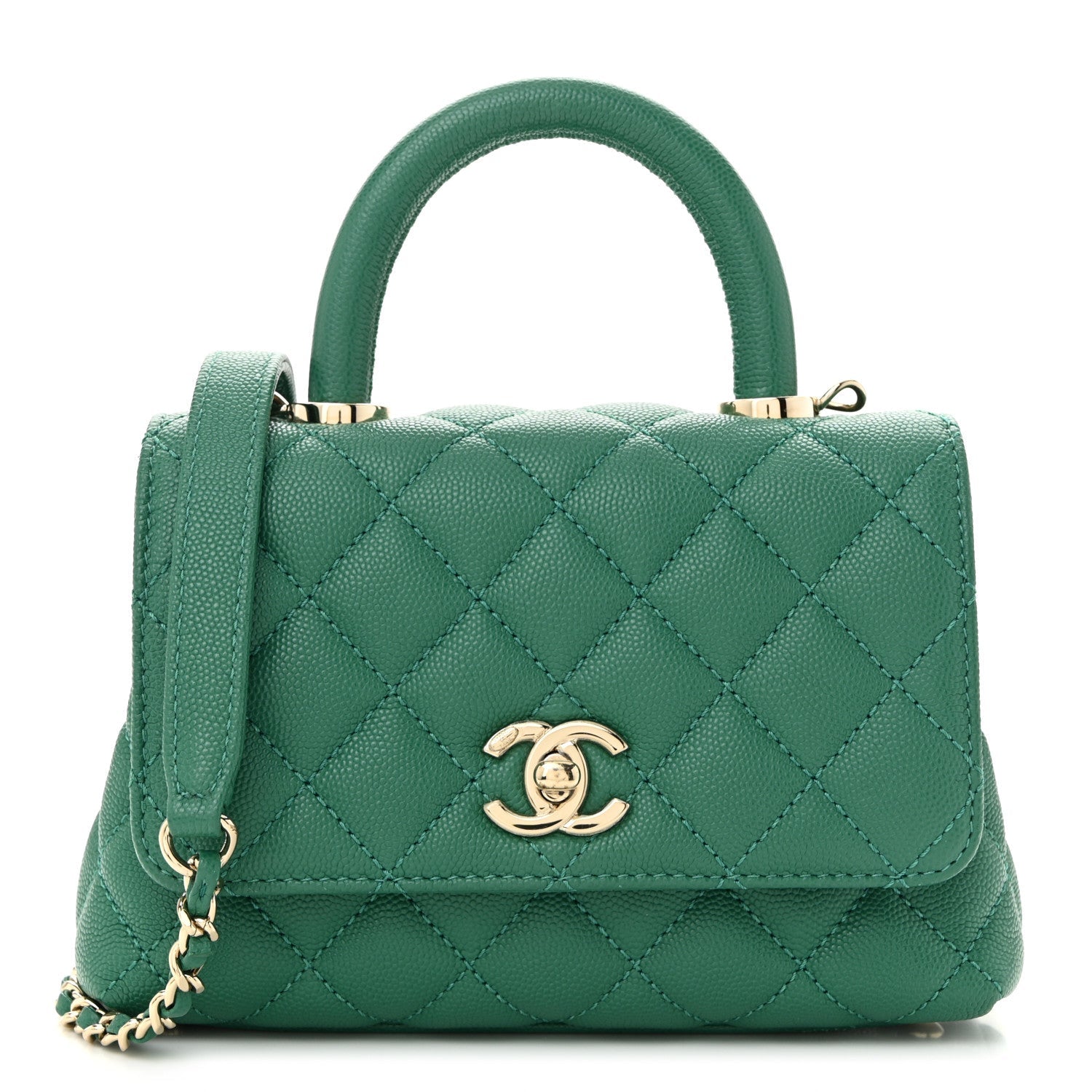 Caviar Quilted Extra Mini Coco Handle Flap Green
