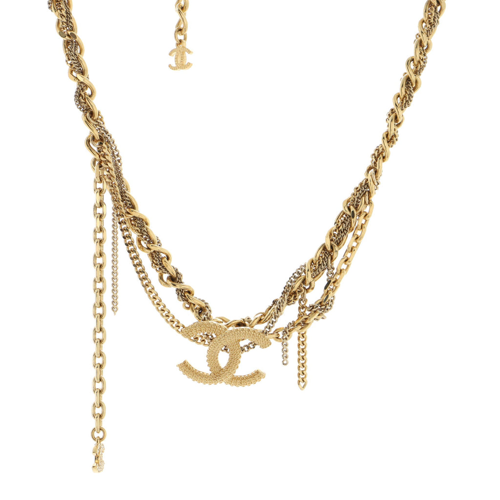Textured CC Pendant Tangled Chain Choker Necklace Metal