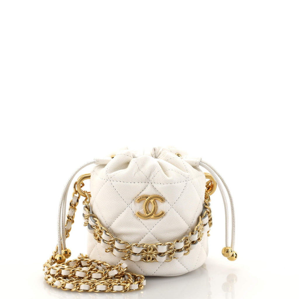 Bucket Clutch with Chain Quilted Caviar Mini