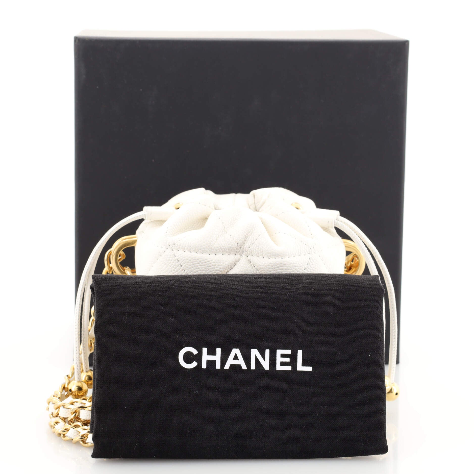 Bucket Clutch with Chain Quilted Caviar Mini