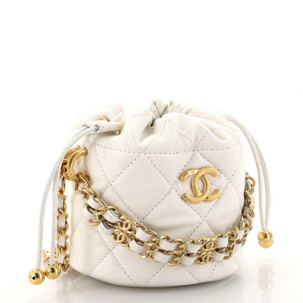 Bucket Clutch with Chain Quilted Caviar Mini