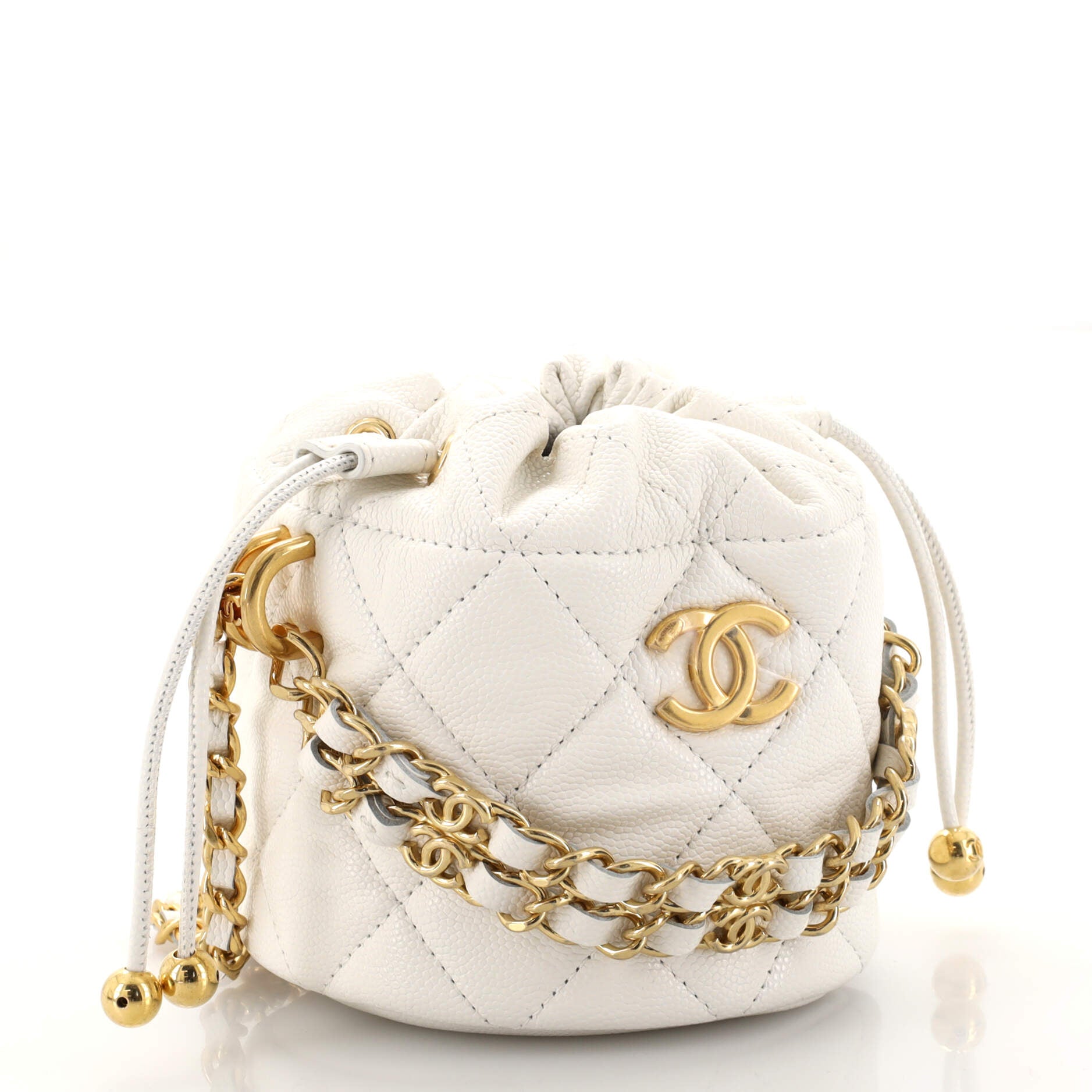 Bucket Clutch with Chain Quilted Caviar Mini
