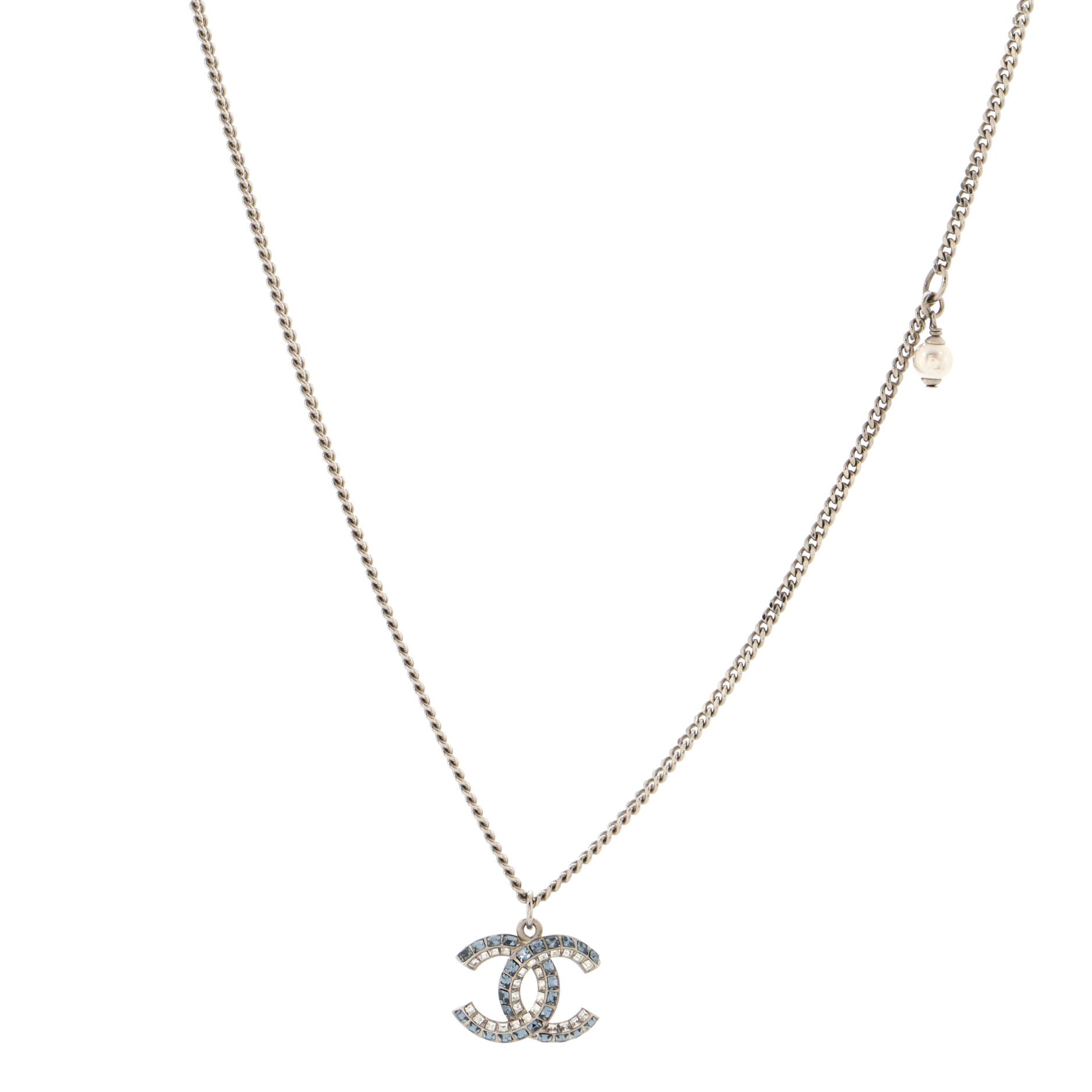 CC Baguette Pendant Necklace Crystal Embellished Metal Large
