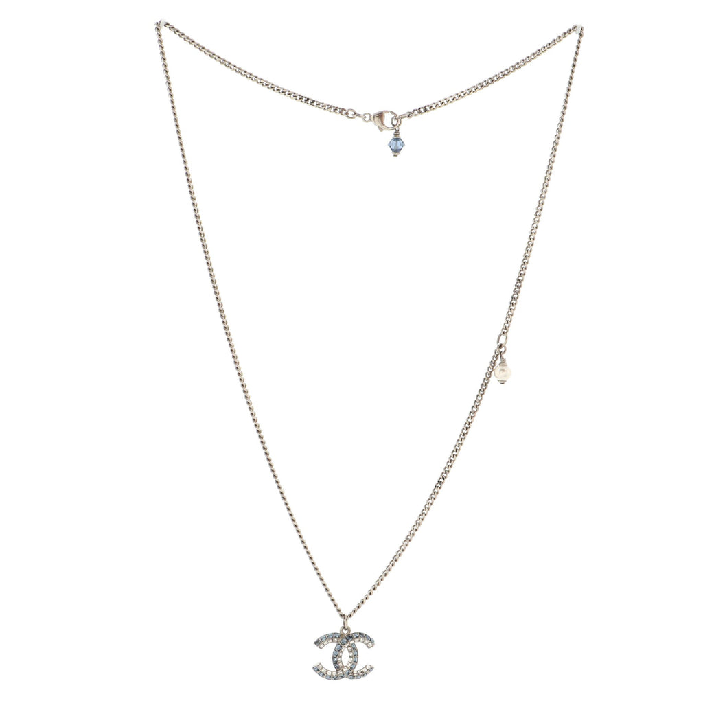 CC Baguette Pendant Necklace Crystal Embellished Metal Large
