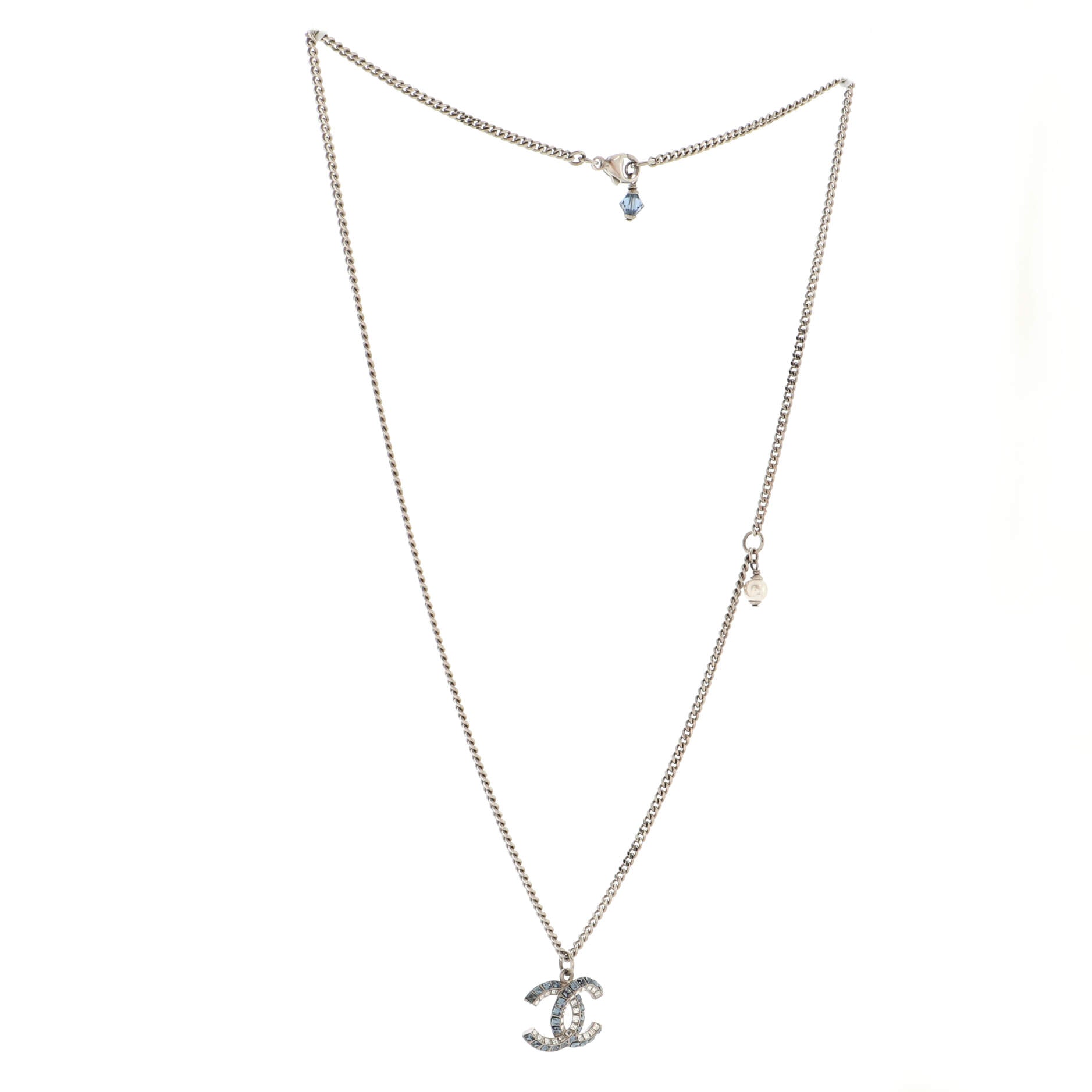 CC Baguette Pendant Necklace Crystal Embellished Metal Large