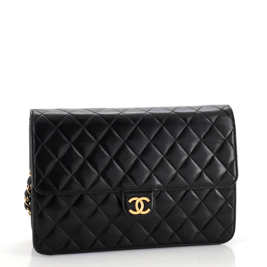 Vintage Clutch with Chain Quilted Leather Medium