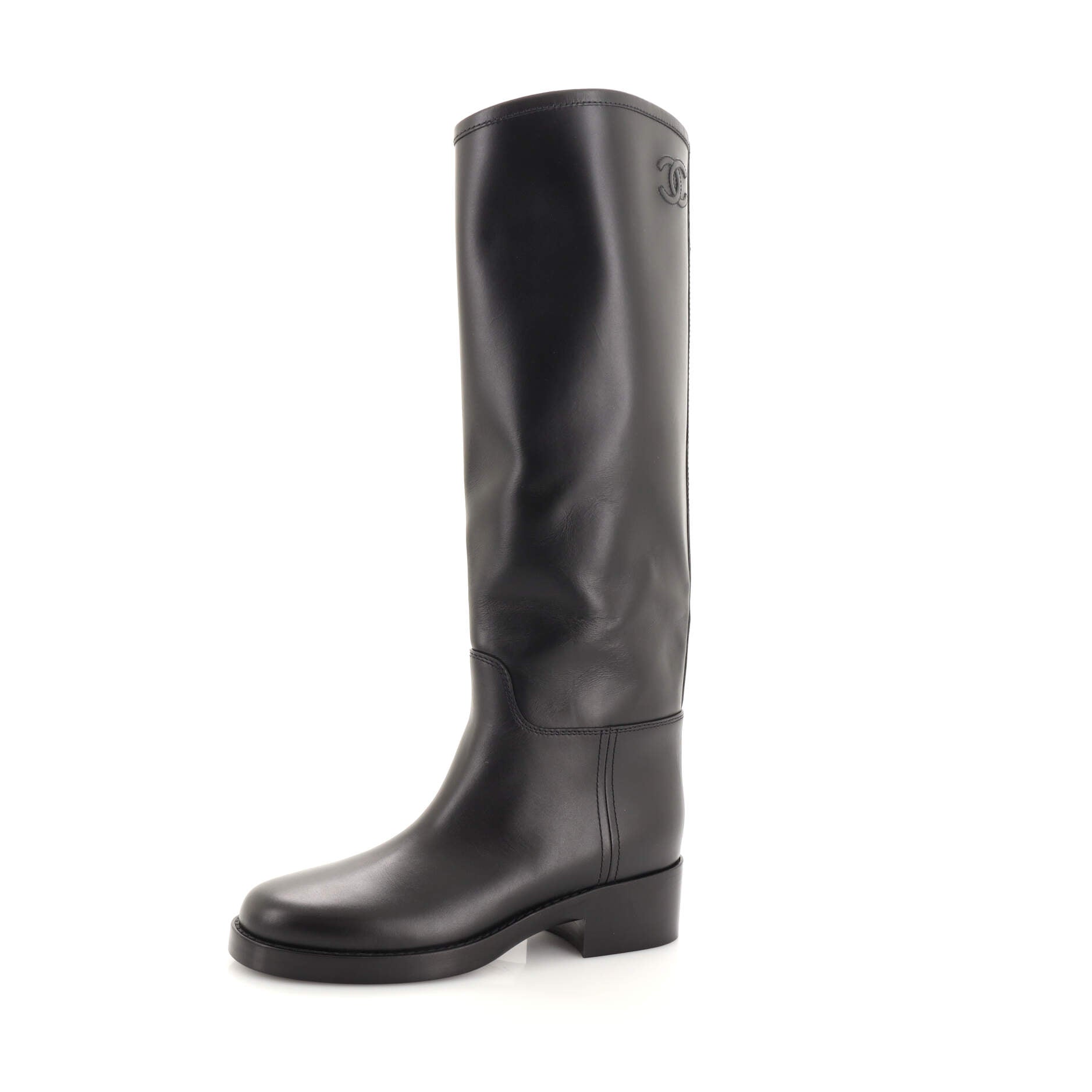 Women's CC Knee High Boots Stitched Calfskin