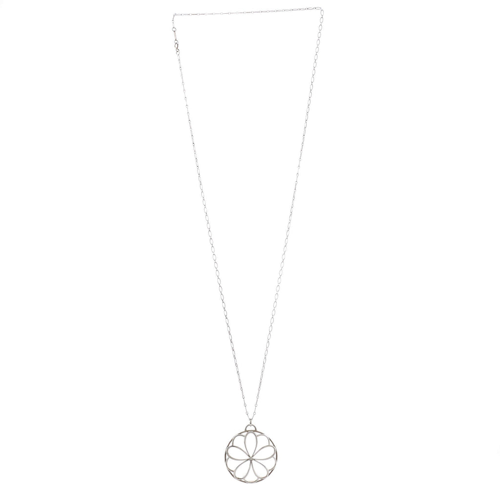 Garden Flower Pendant Necklace Sterling Silver with Diamond