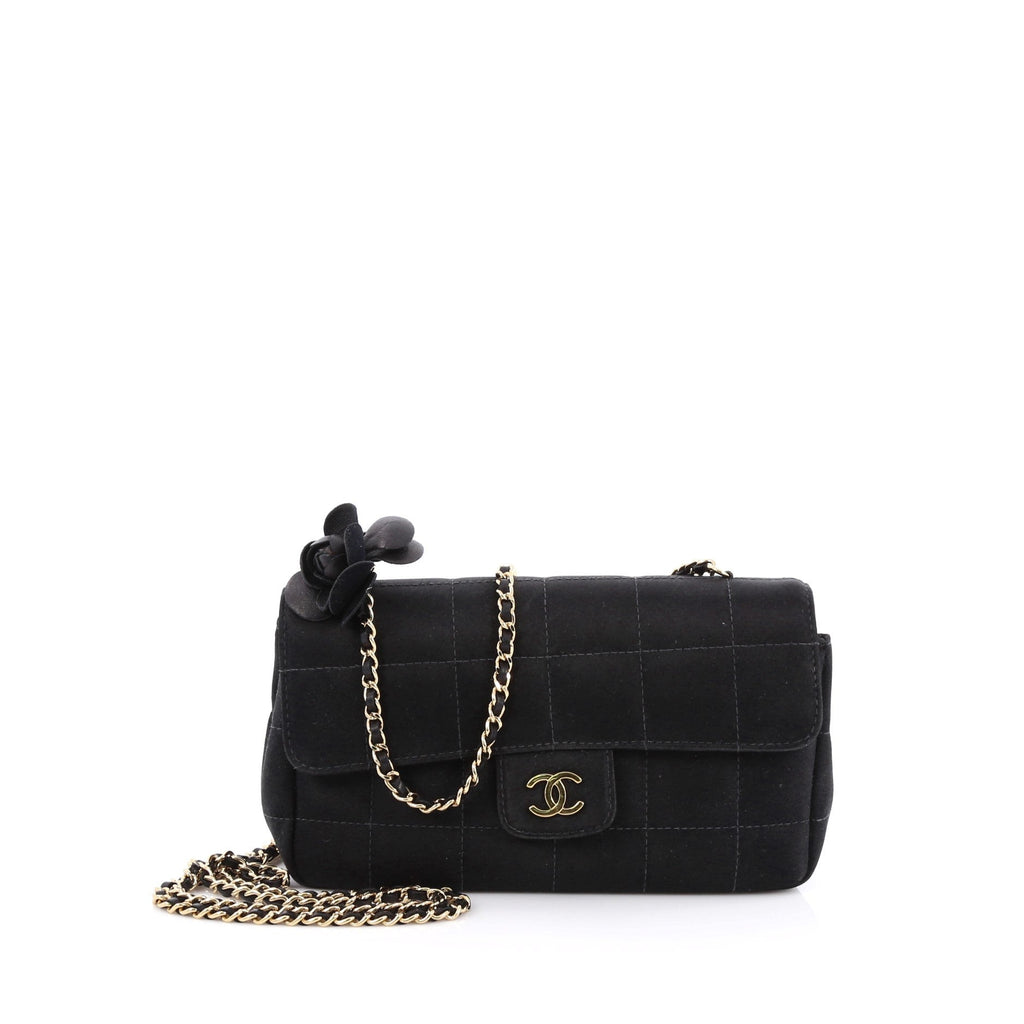 Camellia Chocolate Bar Flap Bag Quilted Satin Mini