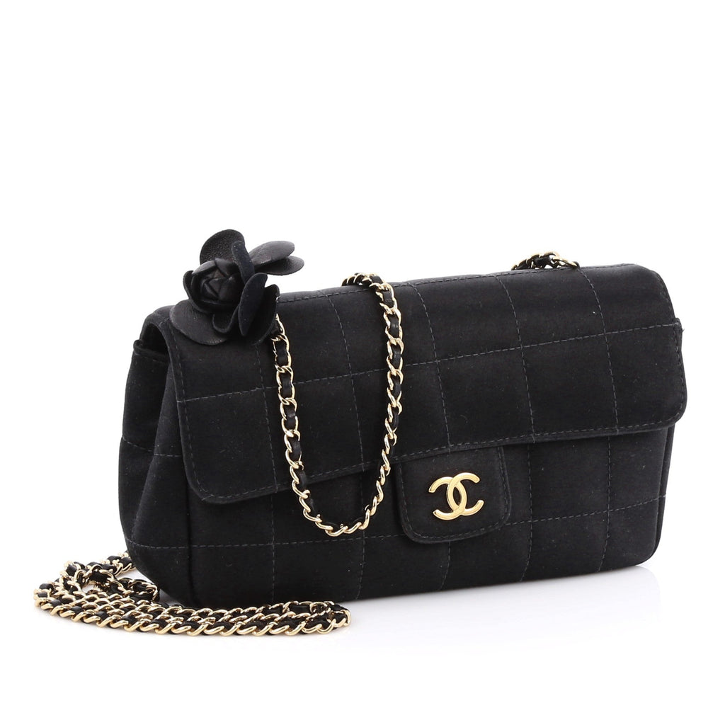 Camellia Chocolate Bar Flap Bag Quilted Satin Mini