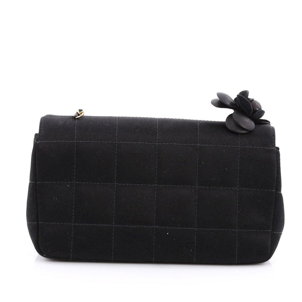 Camellia Chocolate Bar Flap Bag Quilted Satin Mini