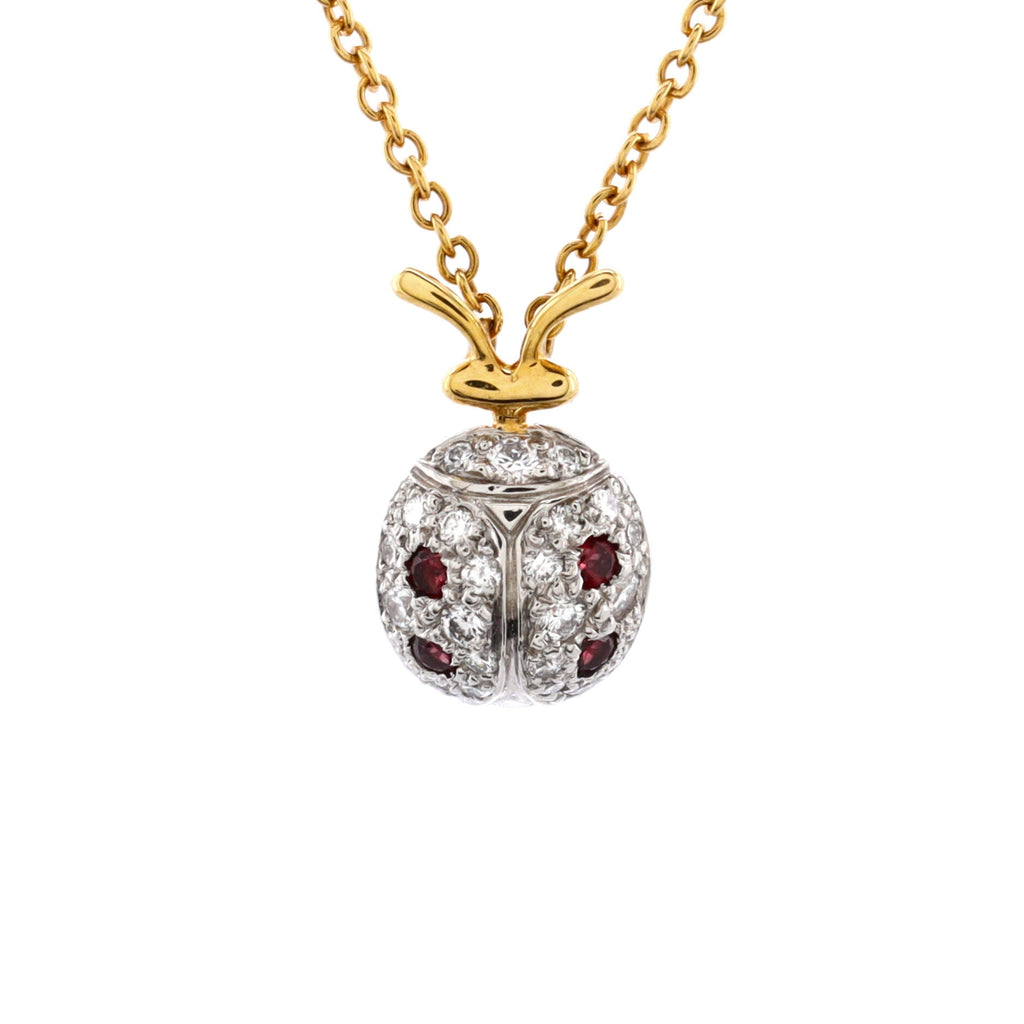 Schlumberger Ladybug Necklace 18K Yellow Gold with Diamonds and Garnets