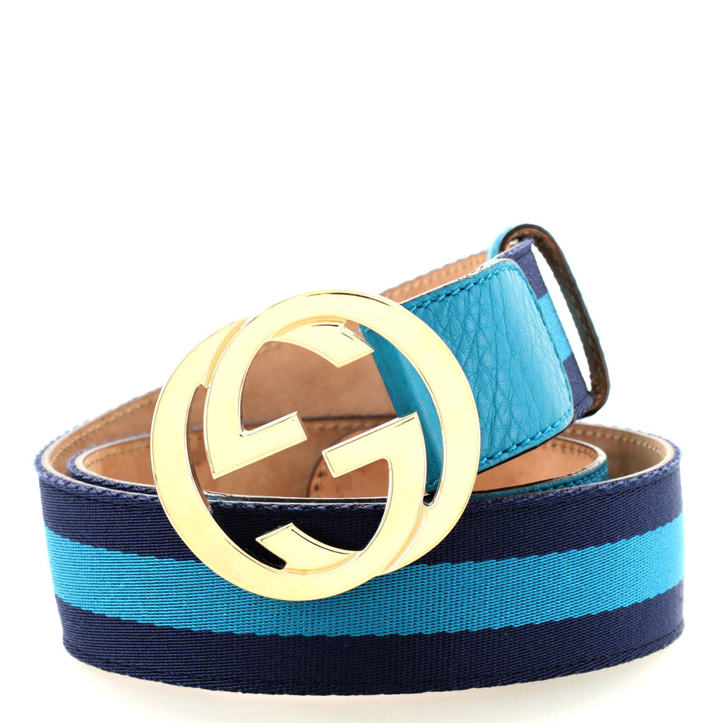 Interlocking G Web Belt Canvas and Leather Wide 85