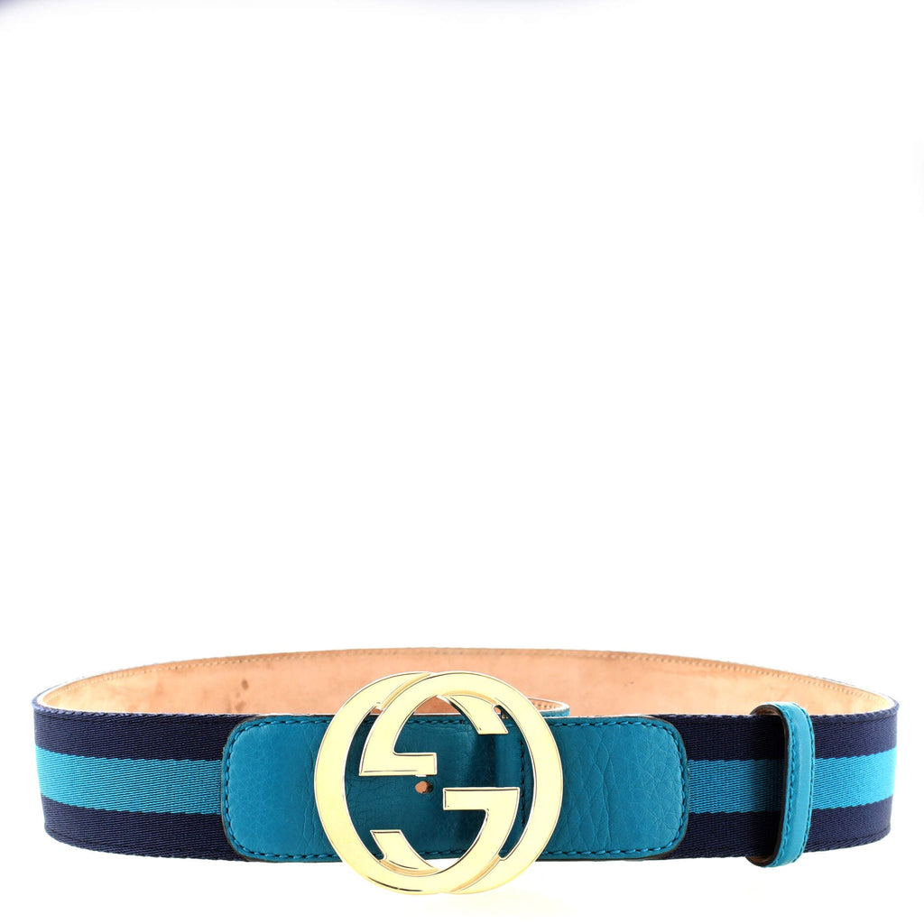Interlocking G Web Belt Canvas and Leather Wide 85
