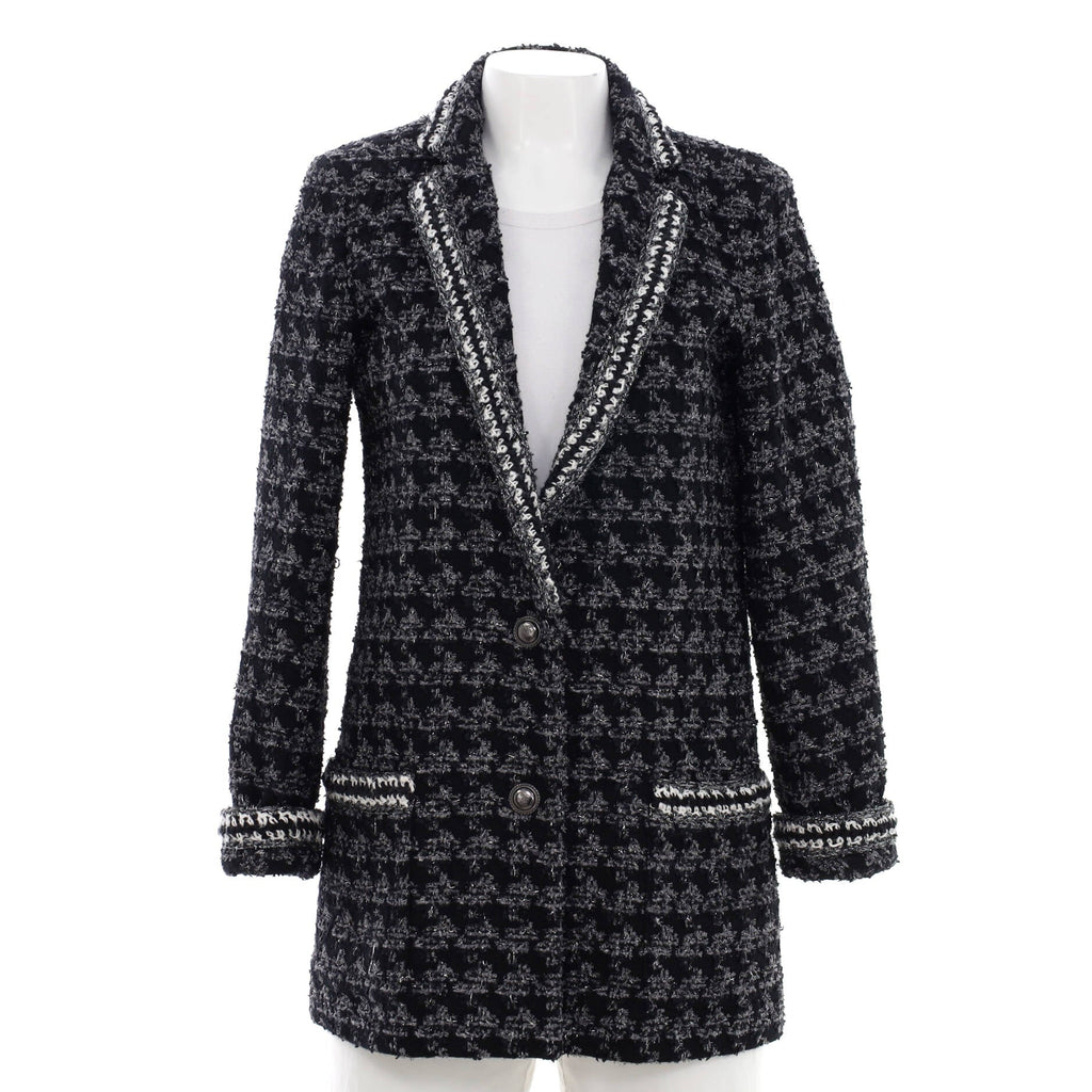 Women's Single Button Blazer Houndstooth Tweed