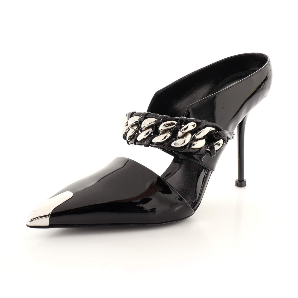 Women's Punk Chain Heeled Mules Patent