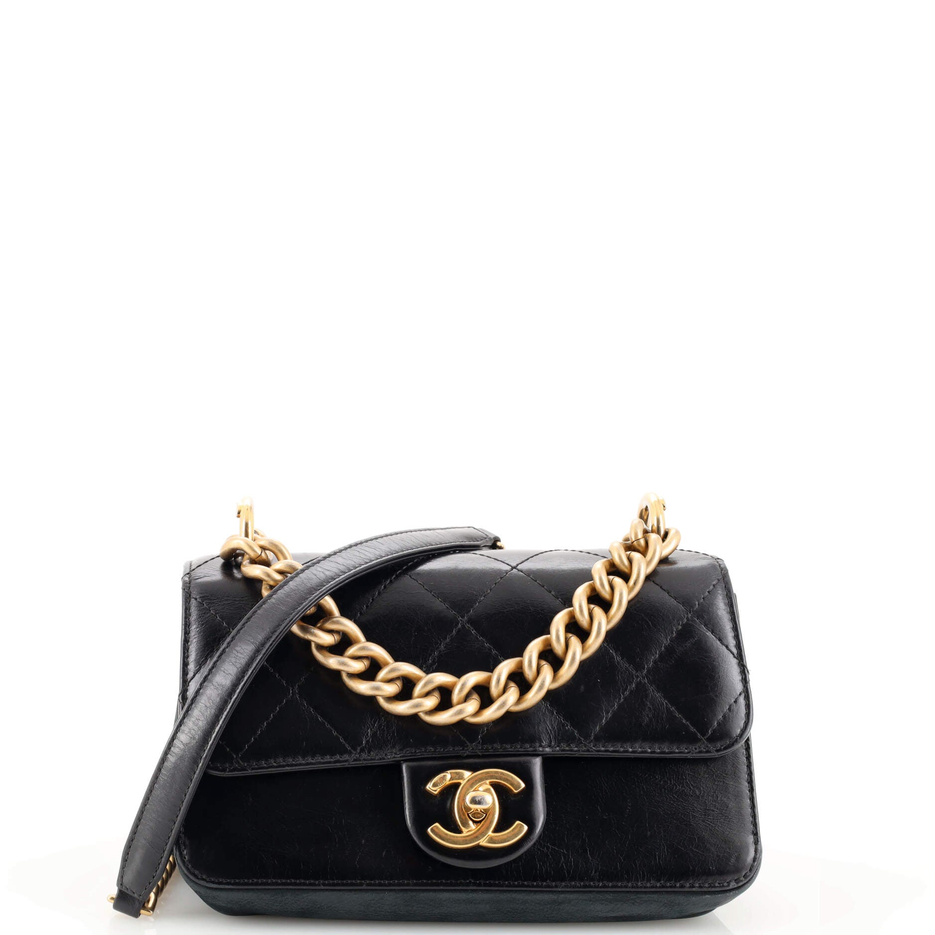 Paris-Cosmopolite Straight Lined Flap Bag Quilted Aged Calfskin Mini