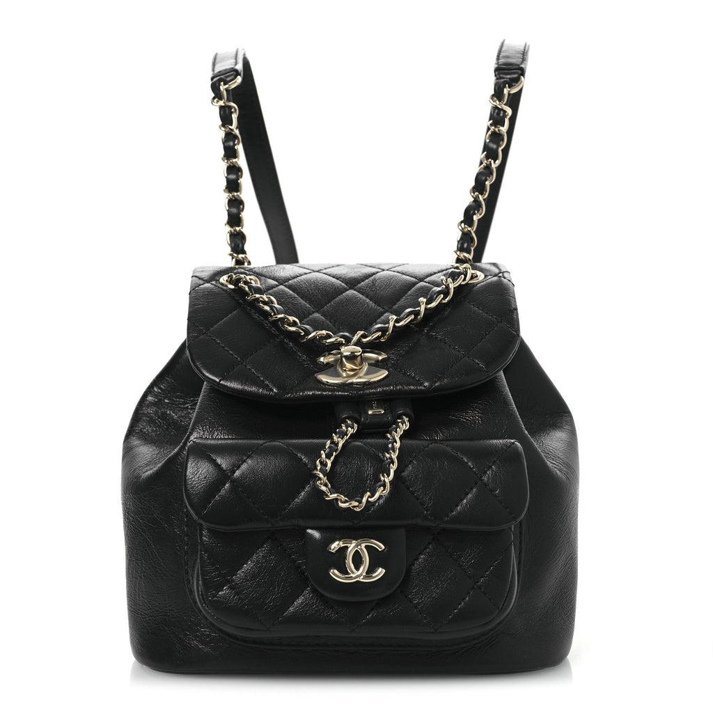 Lambskin Quilted Small Duma Drawstring Backpack Black
