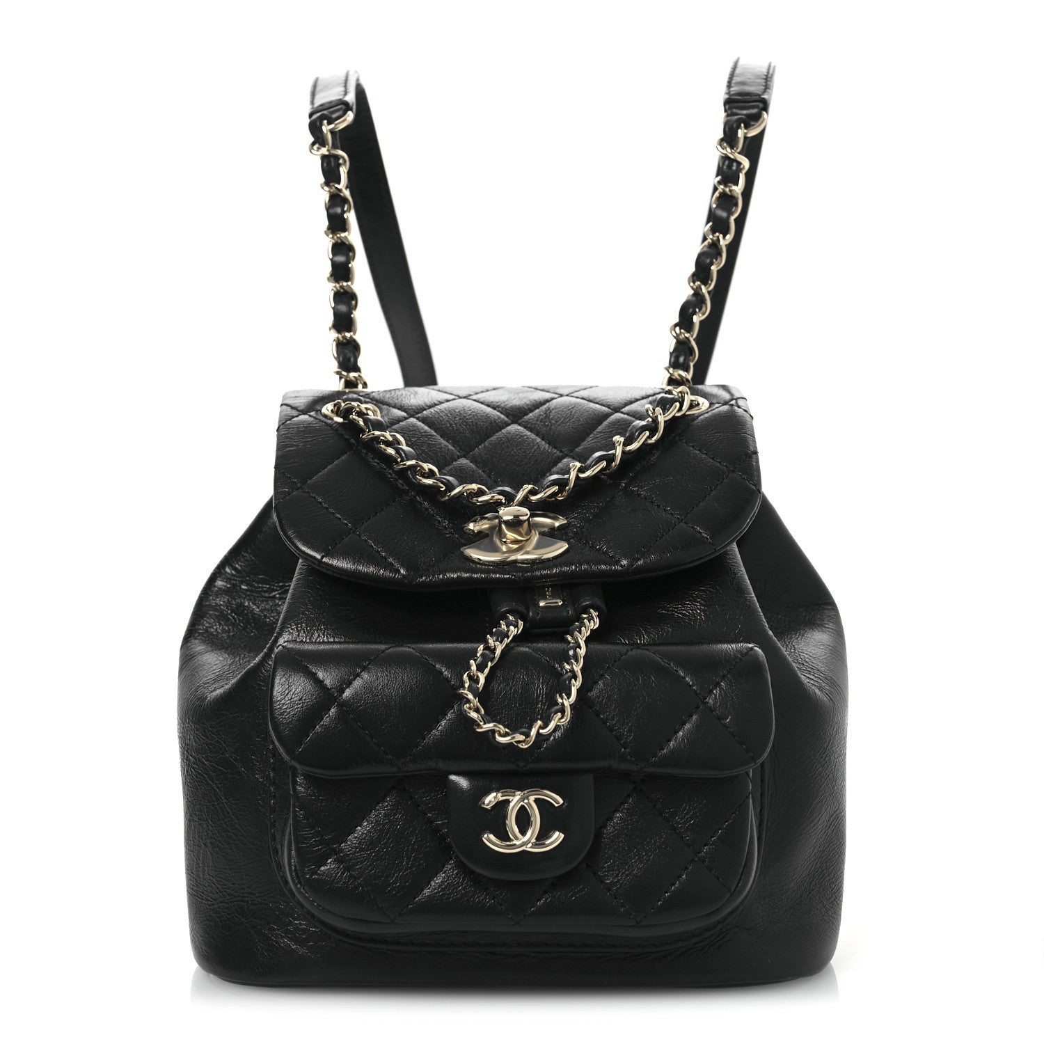Lambskin Quilted Small Duma Drawstring Backpack Black