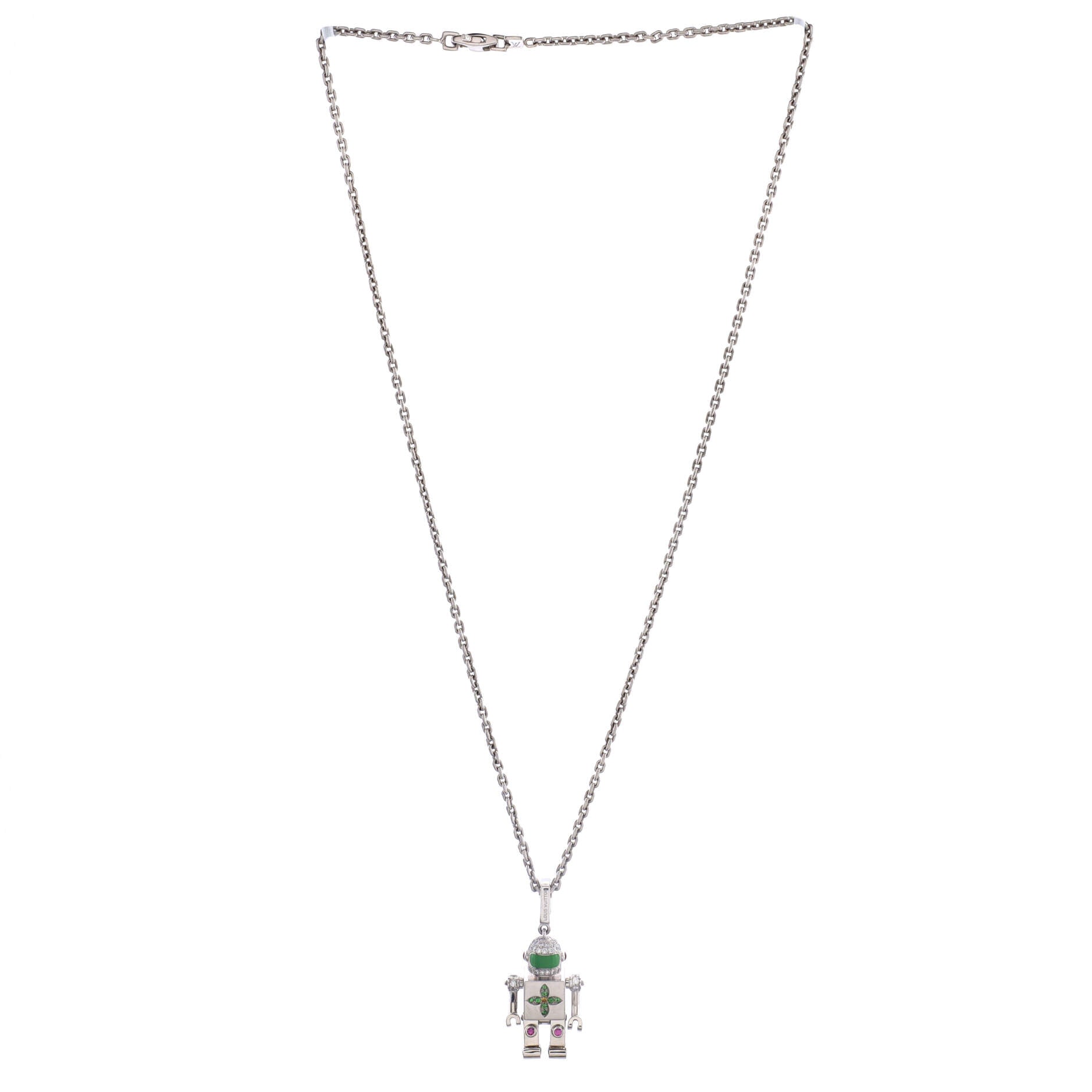 Cosmo Notes Necklace 18K White Gold with Yellow and Pink Sapphires, Tsavorite and Diamonds