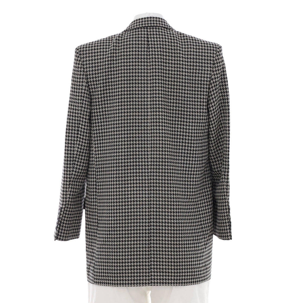 Women's Houndstooth Single Button Blazer Wool with Leather