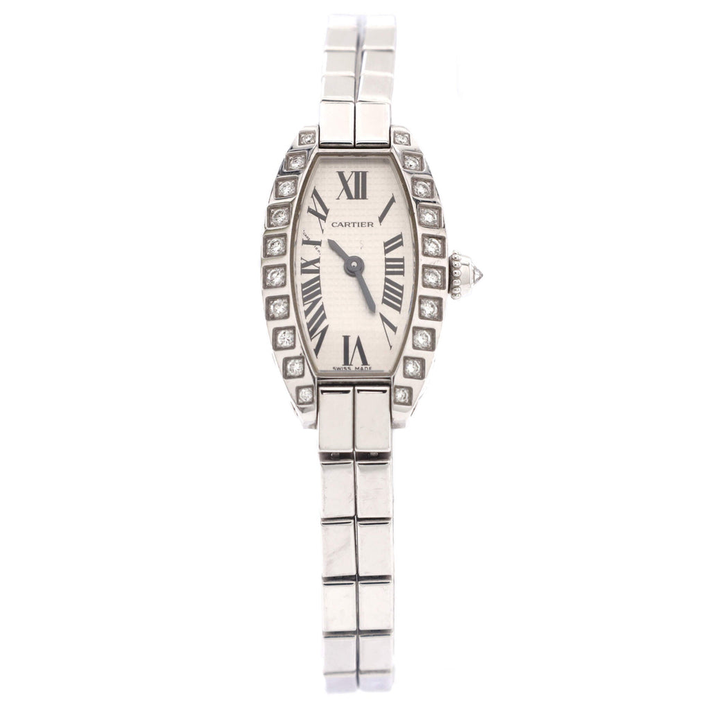 Mini Tonneau Lanier Quartz Watch White Gold with Diamond Bezel 16