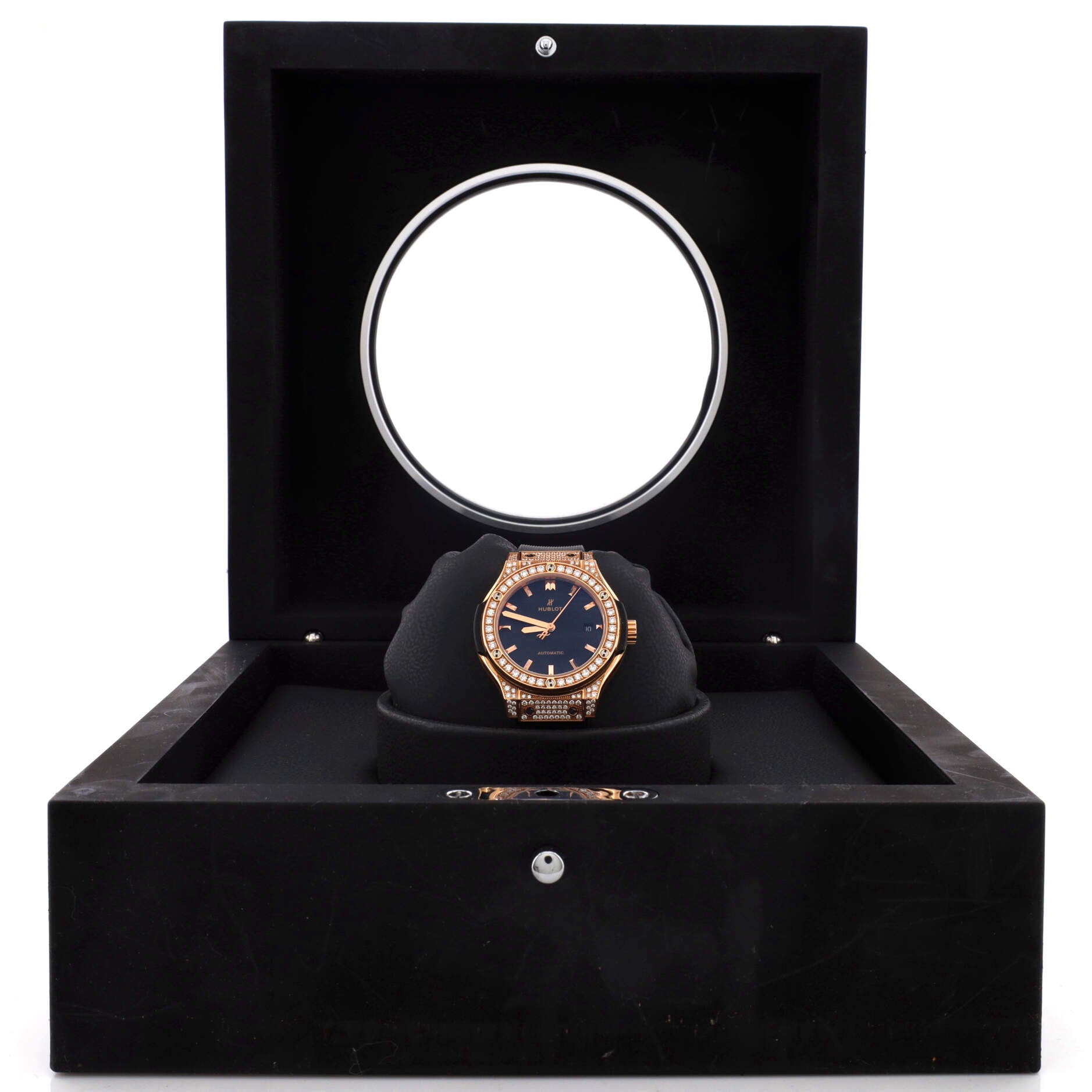 Classic Fusion Chronograph King Automatic Watch Rose Gold and Rubber with Diamond Bezel and Lugs 33