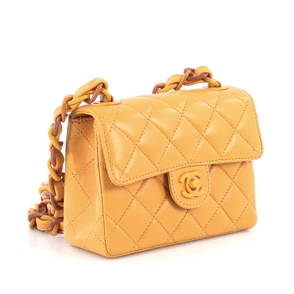 Chanel Square Resin Chain Flap Bag Quilted Lambskin Mini