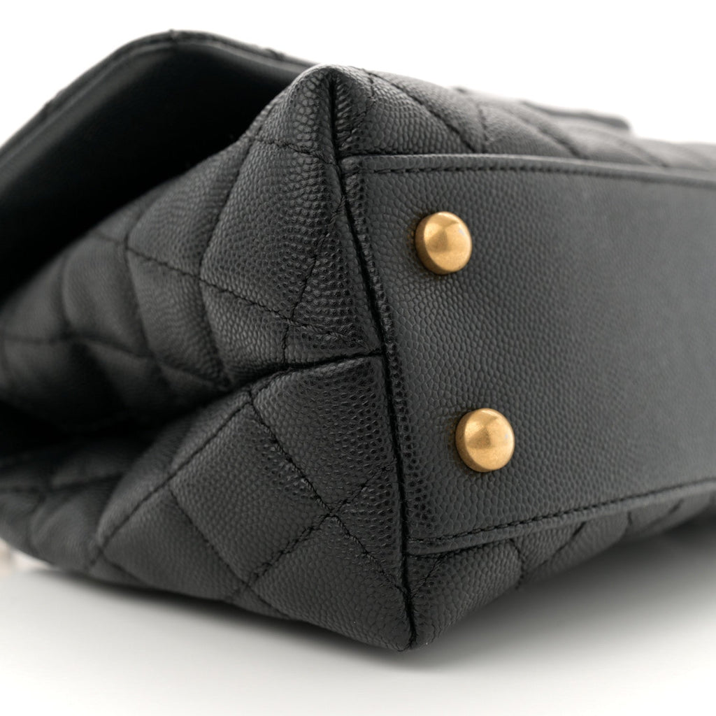 Caviar Quilted Mini Coco Handle Flap Black