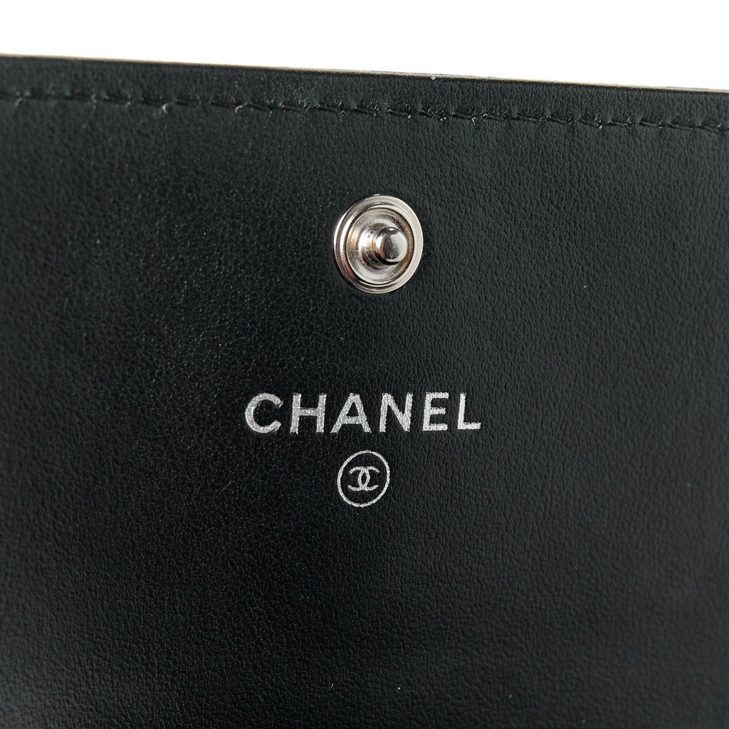 Lambskin Embossed Camellia Large Gusset Flap Wallet Black