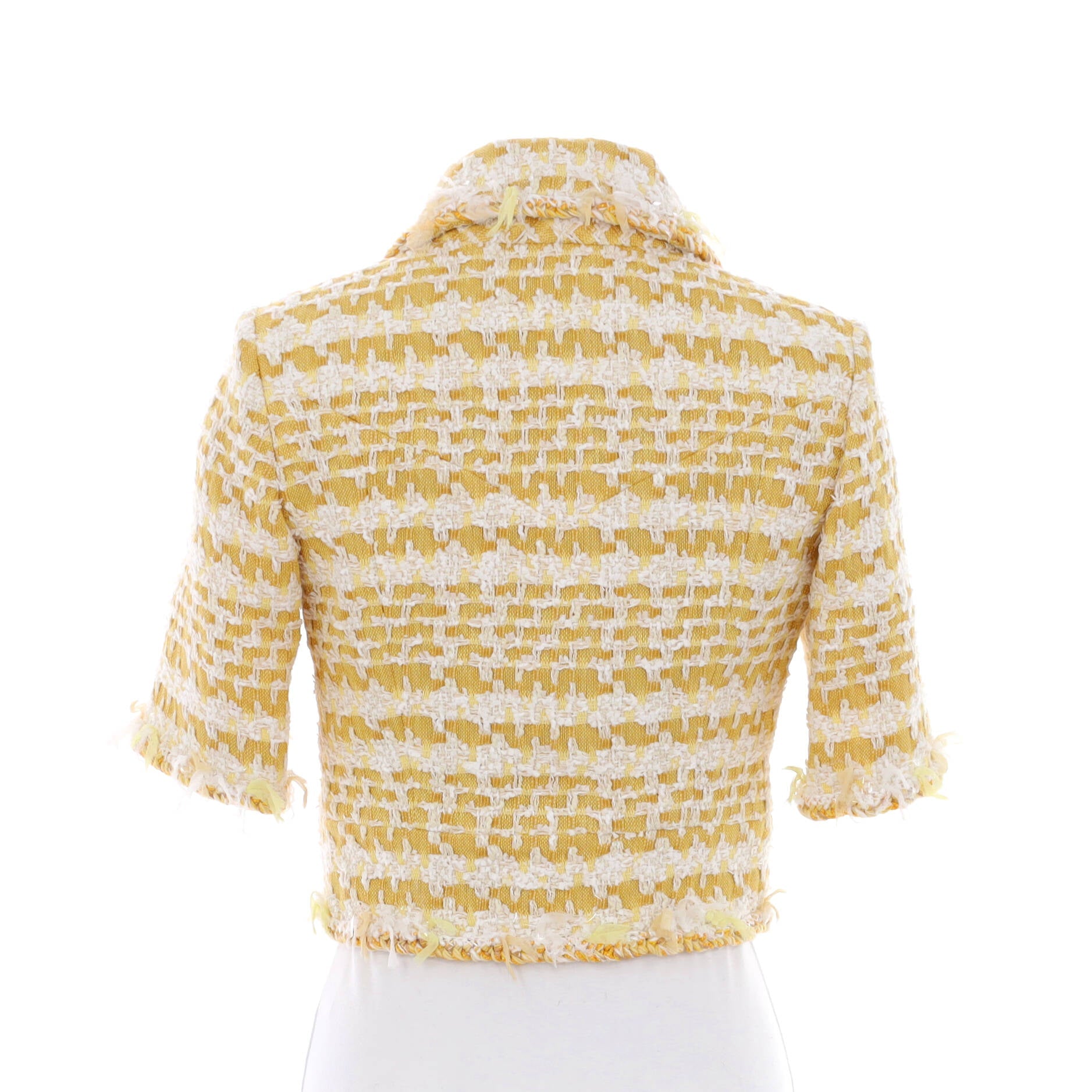 Women's Button Up Double Pocket Cropped Sleeve Jacket Tweed Blend