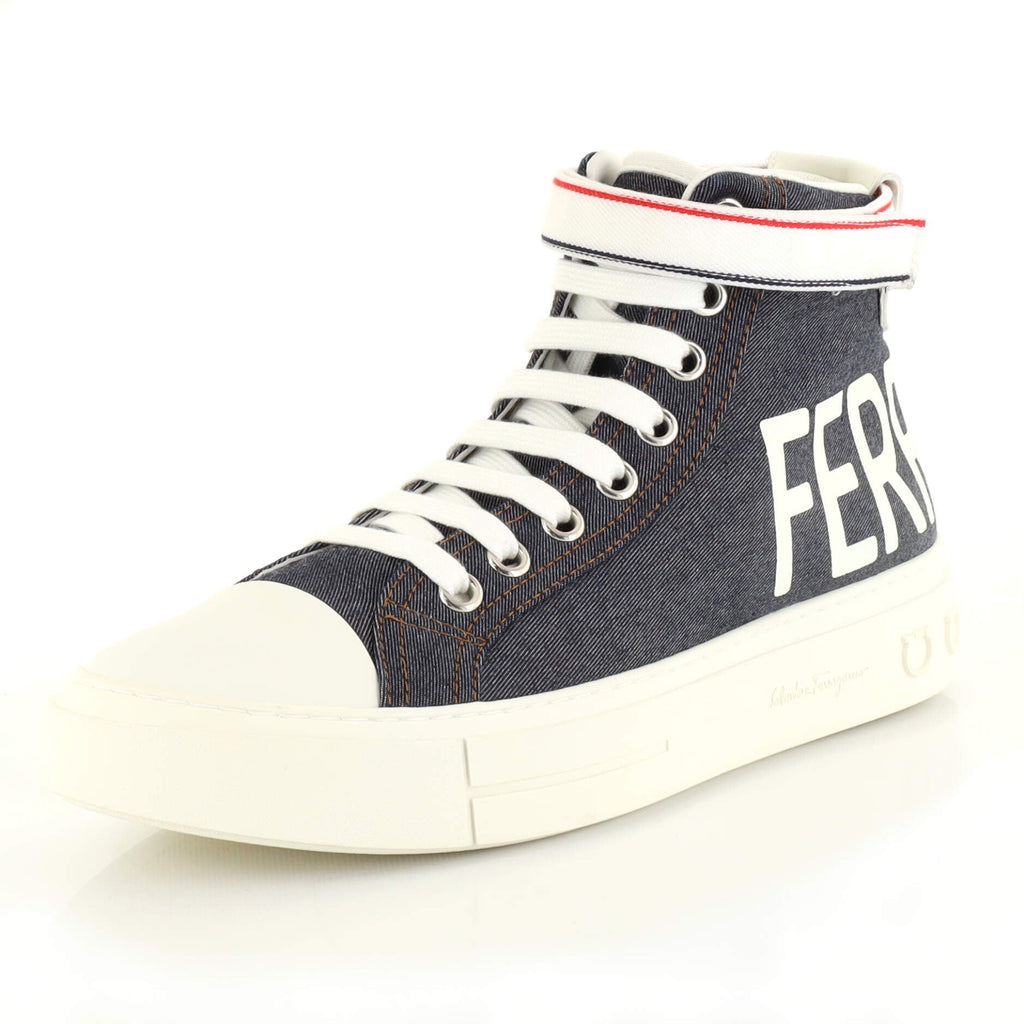 Men's Logo Lace Up High-Top Sneakers Denim