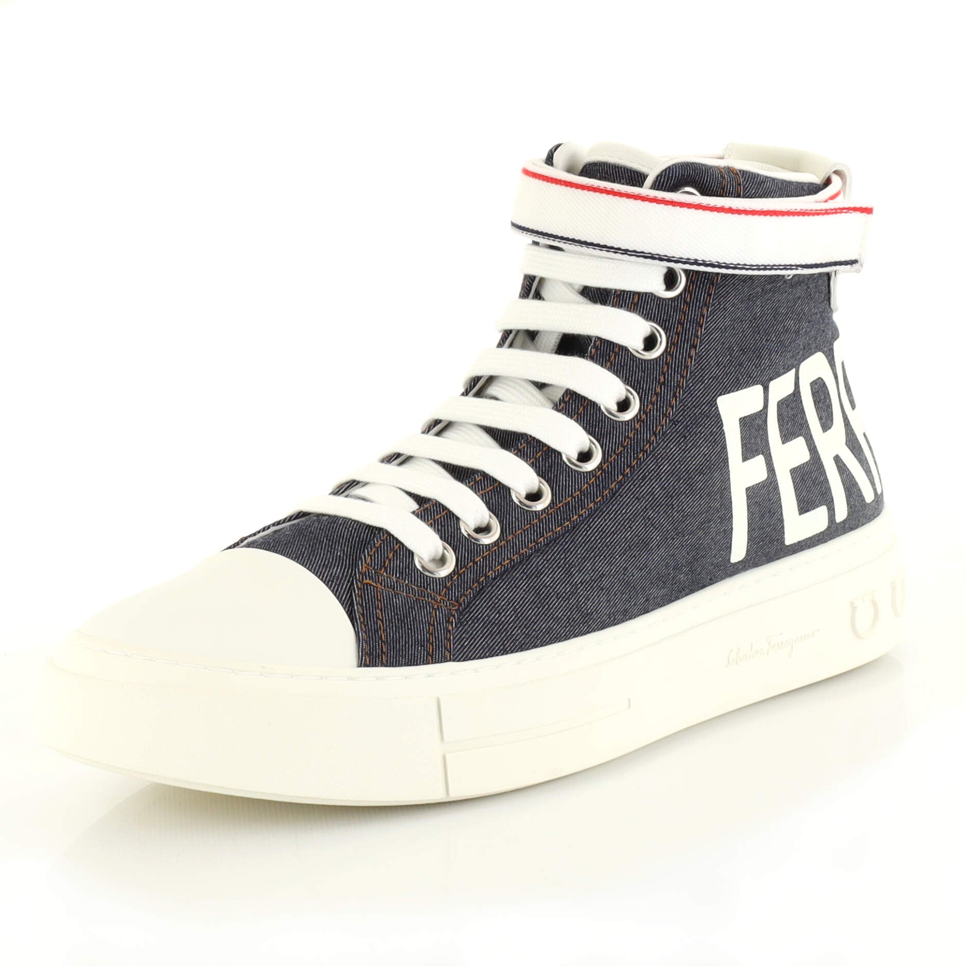 Men's Logo Lace Up High-Top Sneakers Denim